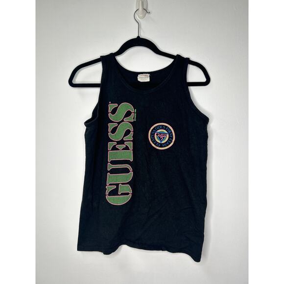 Guess Vintage Mens Tank Top Size Medium Black and Neon - Picture 1 of 4